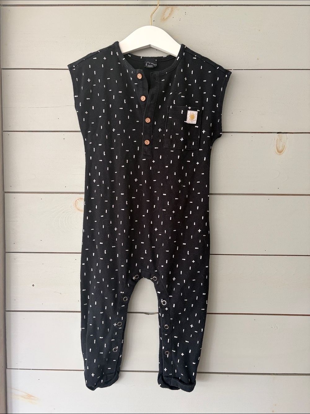 art class Black Romper with White Dash Pattern